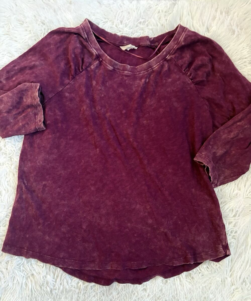 Terra & Sky 0X (14) Washed Plum/purple 3/4 Sleeved Top. Comf, Grt. Color
